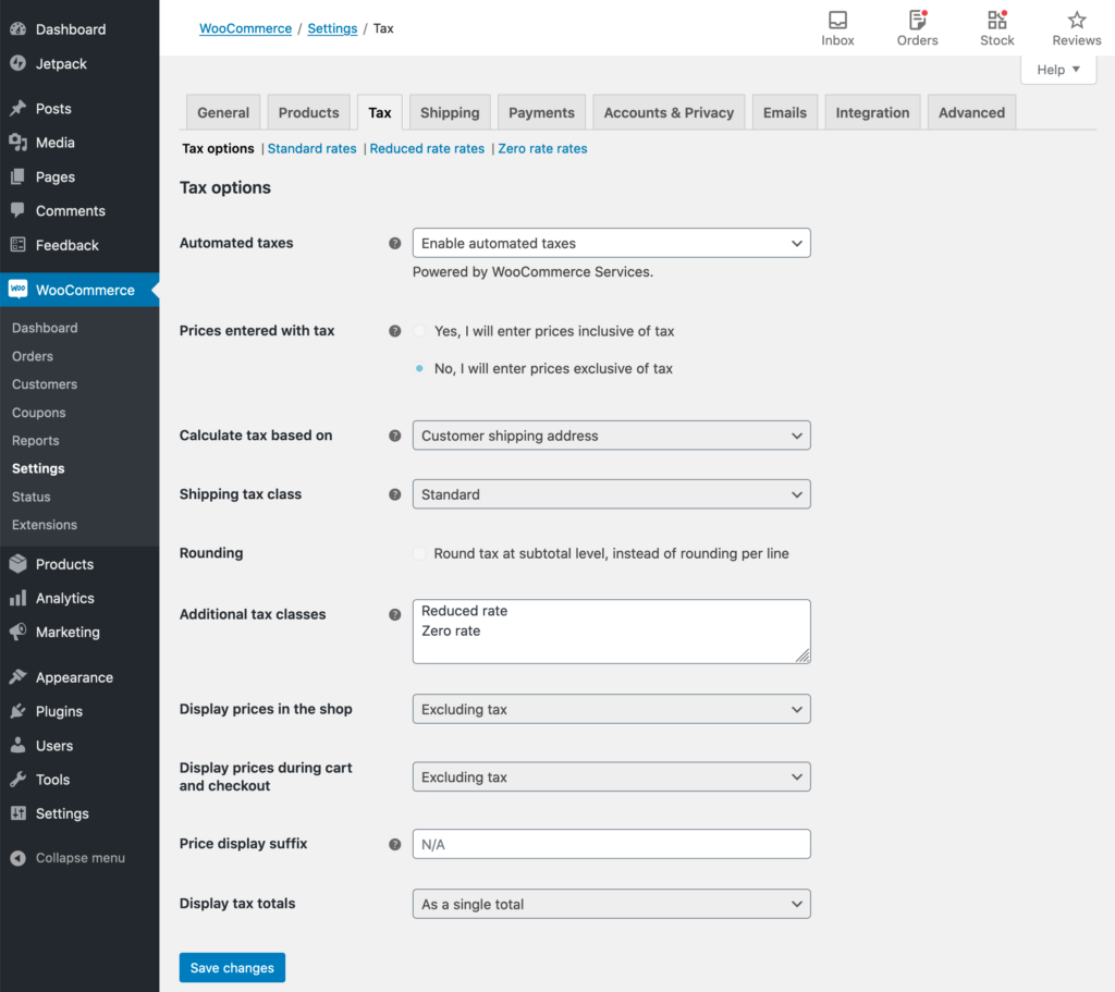 woocommerc tax options